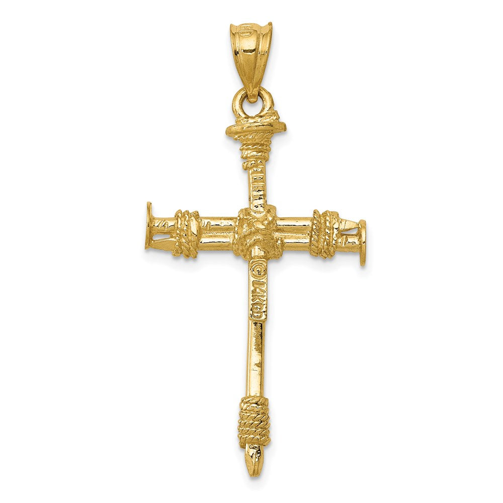 Million Charms 14K Yellow Gold Themed Polished Nail Relgious Cross Pendant