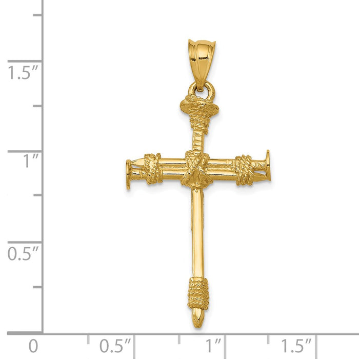 Million Charms 14K Yellow Gold Themed Polished Nail Relgious Cross Pendant