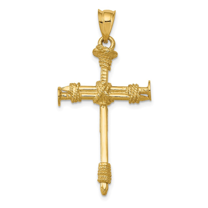 Million Charms 14K Yellow Gold Themed Polished Nail Relgious Cross Pendant