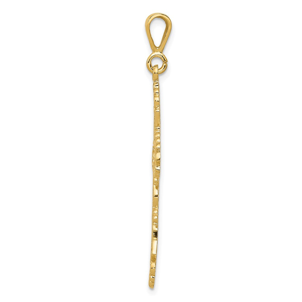 Million Charms 14K Yellow Gold Themed Fleur De Lis Relgious Cross Pendant