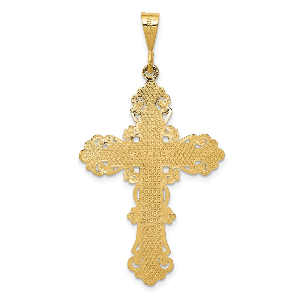 Million Charms 14K Yellow Gold Themed Fleur De Lis Relgious Cross Pendant