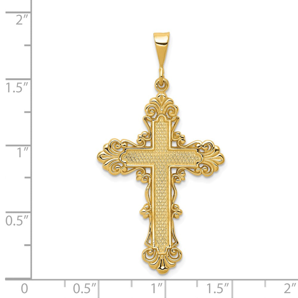 Million Charms 14K Yellow Gold Themed Fleur De Lis Relgious Cross Pendant