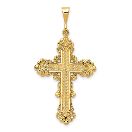 Million Charms 14K Yellow Gold Themed Fleur De Lis Relgious Cross Pendant