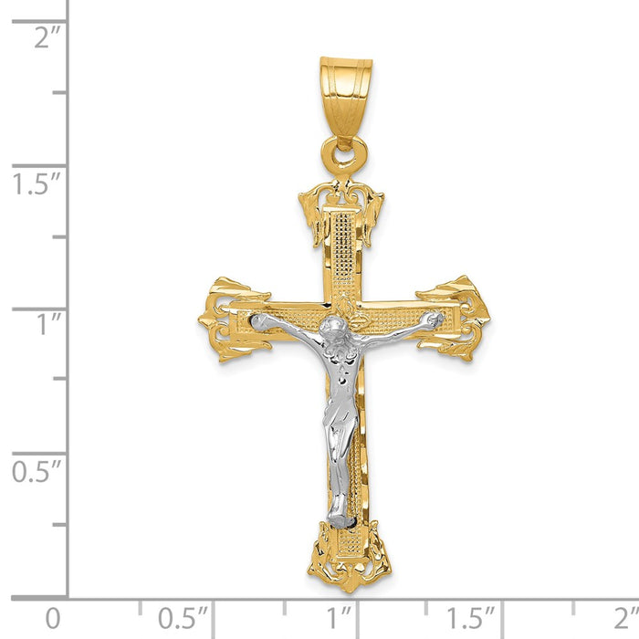 Million Charms 14K Two-Tone Diamond-Cut Relgious Crucifix Pendant