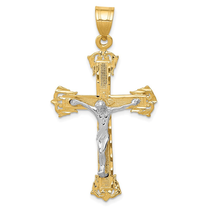 Million Charms 14K Two-Tone Diamond-Cut Relgious Crucifix Pendant