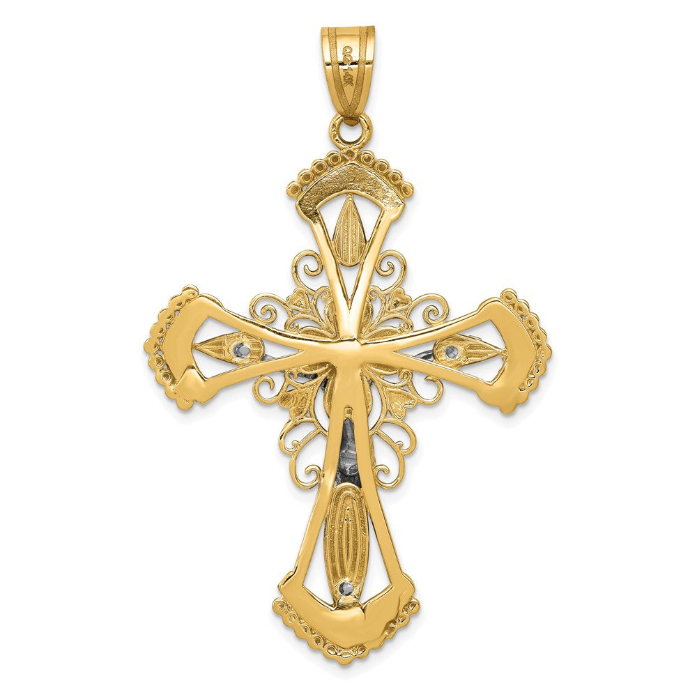 Million Charms 14K Two-Tone Diamond-Cut Relgious Crucifix Pendant