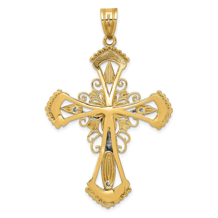 Million Charms 14K Two-Tone Diamond-Cut Relgious Crucifix Pendant