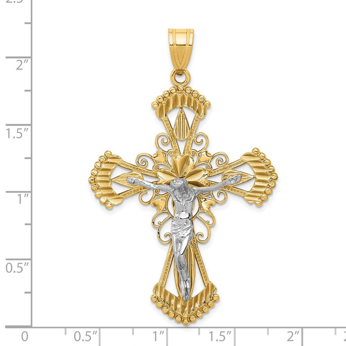 Million Charms 14K Two-Tone Diamond-Cut Relgious Crucifix Pendant