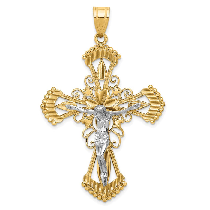 Million Charms 14K Two-Tone Diamond-Cut Relgious Crucifix Pendant