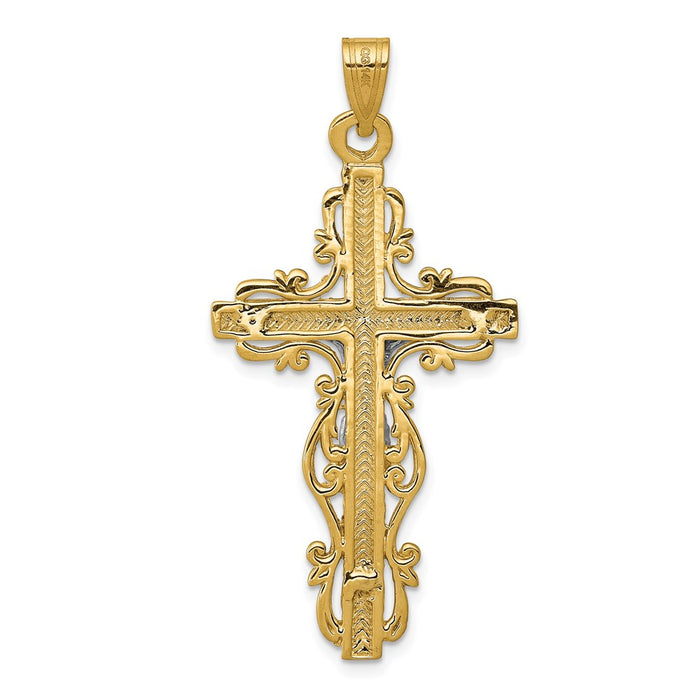 Million Charms 14K Two-Tone Diamond-Cut Relgious Crucifix Pendant