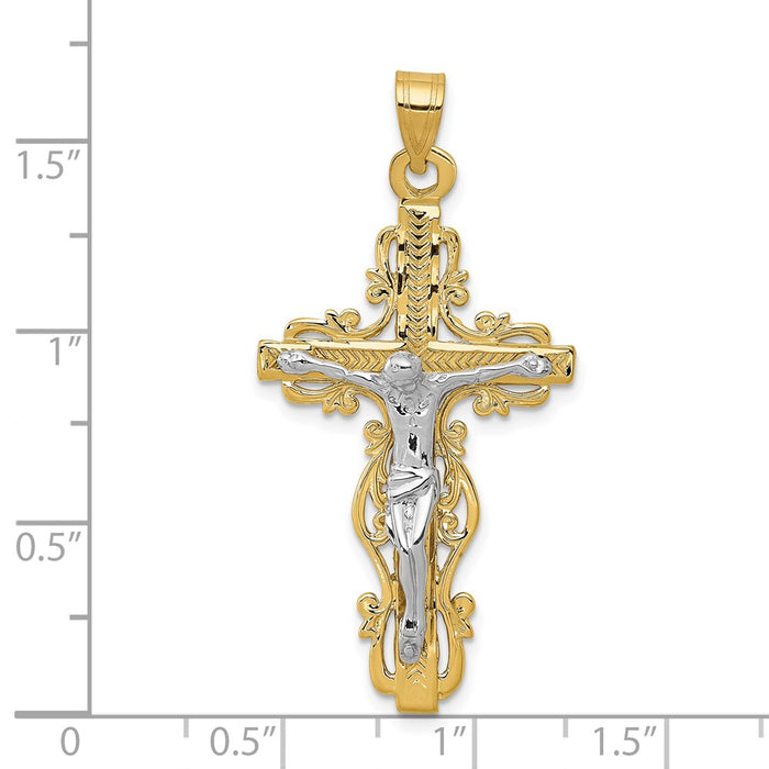 Million Charms 14K Two-Tone Diamond-Cut Relgious Crucifix Pendant