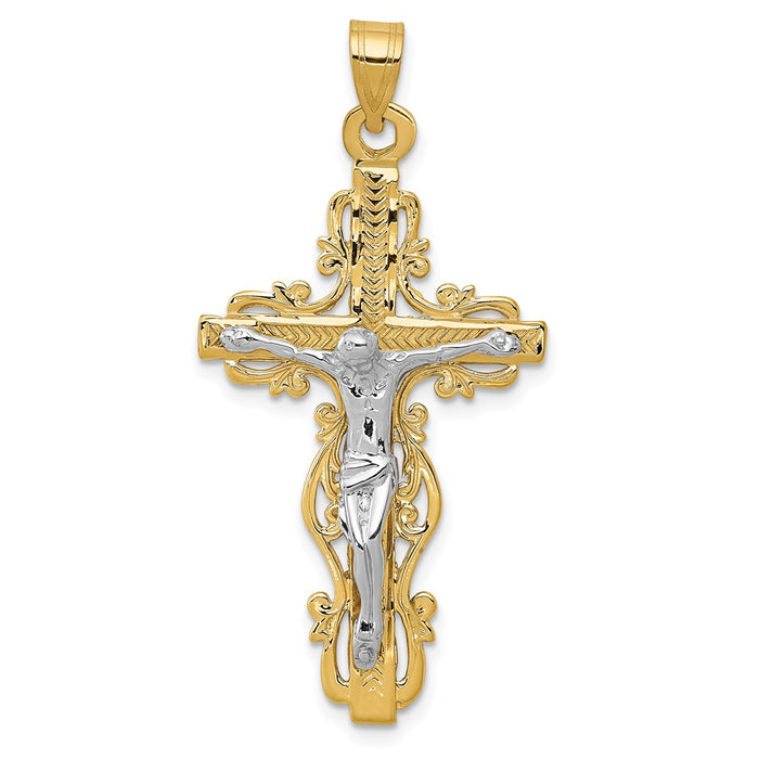 Million Charms 14K Two-Tone Diamond-Cut Relgious Crucifix Pendant