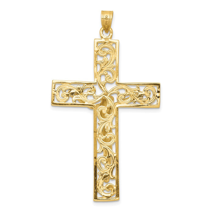 Million Charms 14K Two-Tone Diamond-Cut Relgious Crucifix Pendant