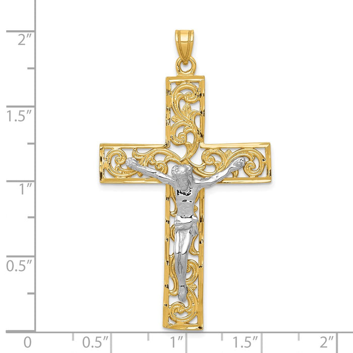 Million Charms 14K Two-Tone Diamond-Cut Relgious Crucifix Pendant