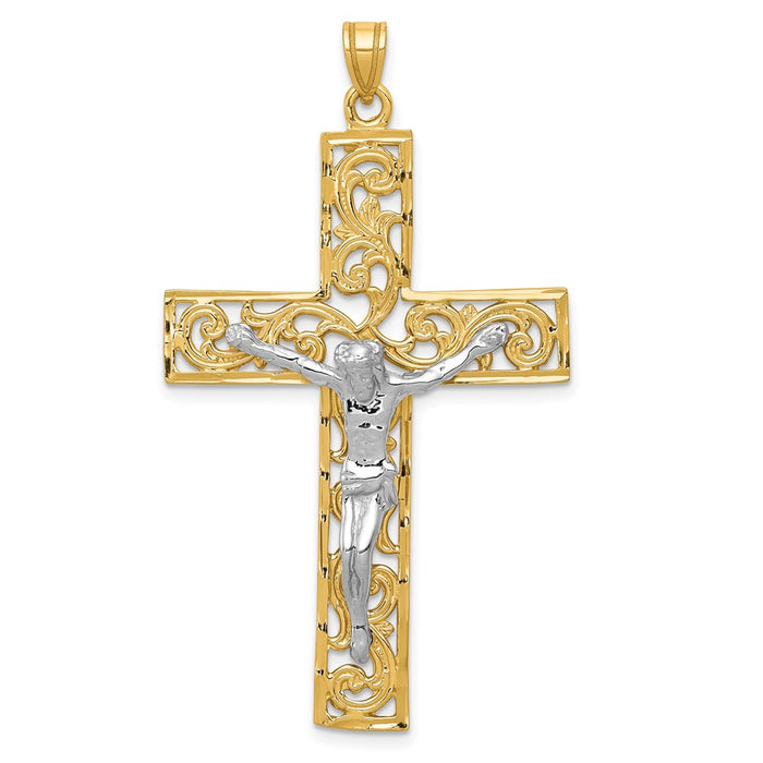 Million Charms 14K Two-Tone Diamond-Cut Relgious Crucifix Pendant