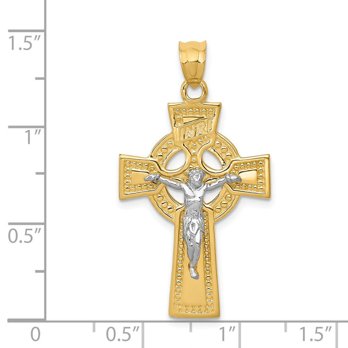 Million Charms 14K Two-Tone Inri Celtic Relgious Crucifix Pendant