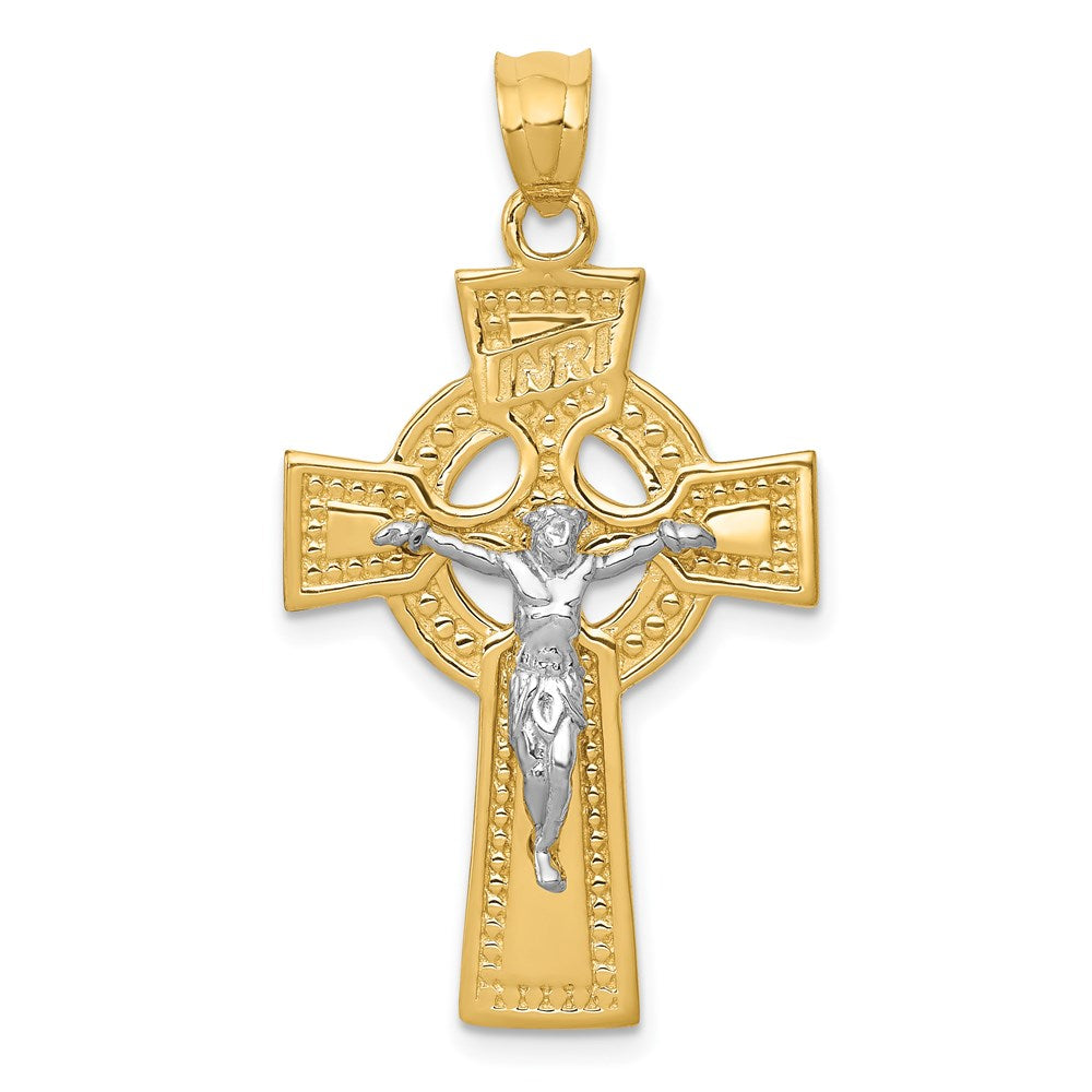 Million Charms 14K Two-Tone Inri Celtic Relgious Crucifix Pendant