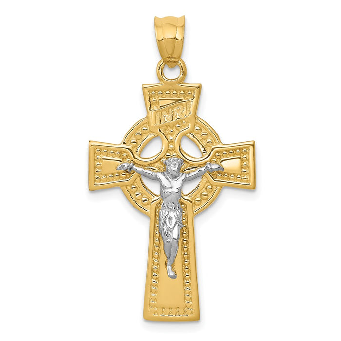 Million Charms 14K Two-Tone Inri Celtic Relgious Crucifix Pendant