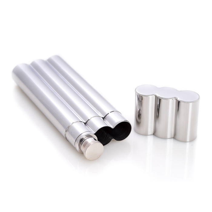 Occasion Gallery Silver Color Stainless Steel Double Cigar Tube with 2 oz. Flask.  2.5 L x 1 W x 7 H in.