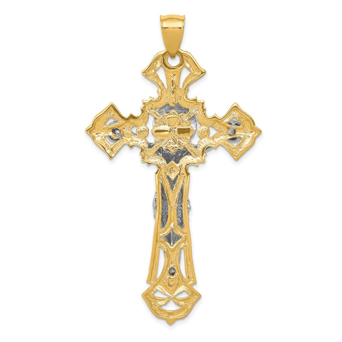 Million Charms 14K Two-Tone Polished With Red Czs Relgious Crucifix Pendant