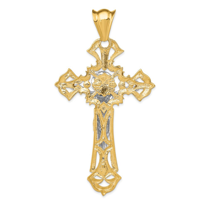 Million Charms 14K Two-Tone Polished With Red Czs Relgious Crucifix Pendant