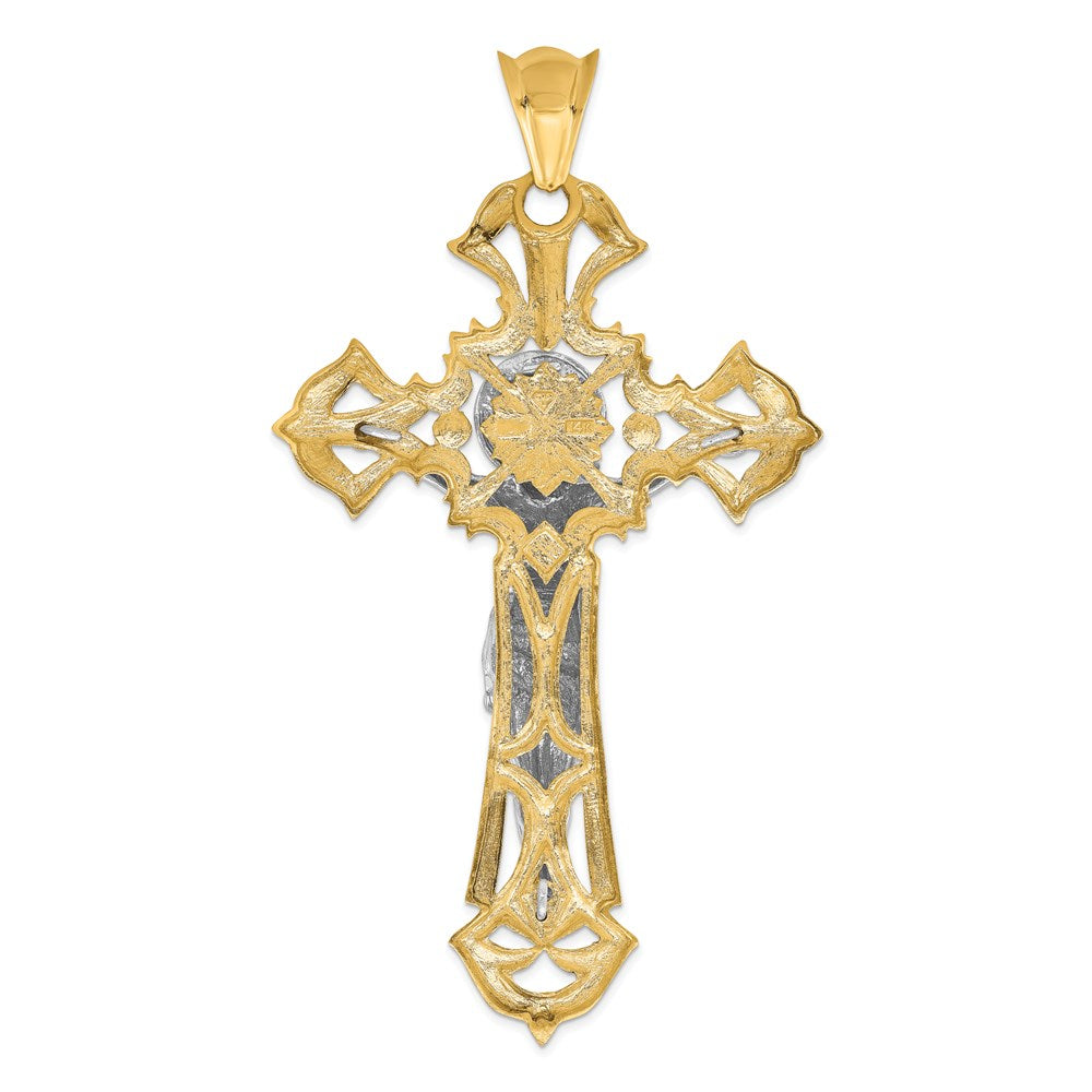 Million Charms 14K Two-Tone Polished With Red Czs Relgious Crucifix Pendant