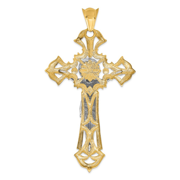 Million Charms 14K Two-Tone Polished With Red Czs Relgious Crucifix Pendant