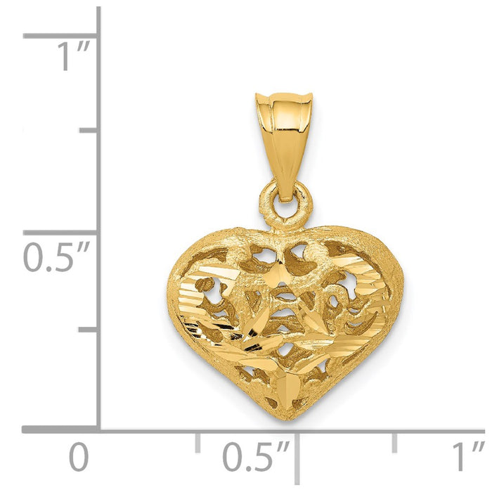 Million Charms 14K Yellow Gold Themed Polished 3-D Filigree Heart Pendant