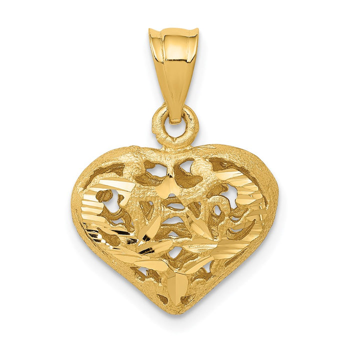 Million Charms 14K Yellow Gold Themed Polished 3-D Filigree Heart Pendant