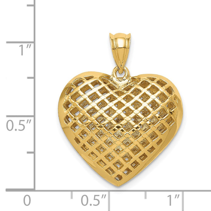 Million Charms 14K Yellow Gold Themed Polished 3-D Woven Heart Pendant