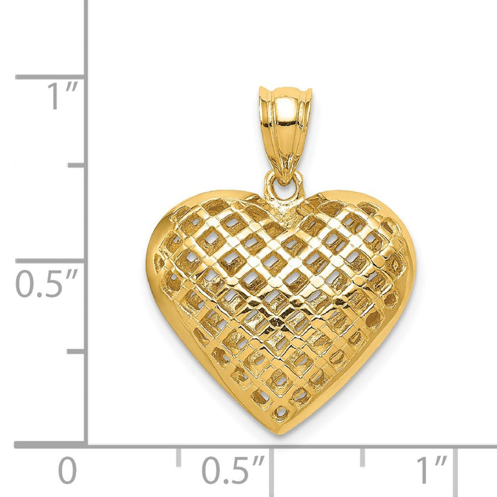 Million Charms 14K Yellow Gold Themed Polished 3-D Woven Heart Pendant