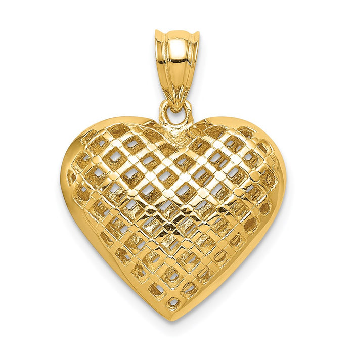 Million Charms 14K Yellow Gold Themed Polished 3-D Woven Heart Pendant