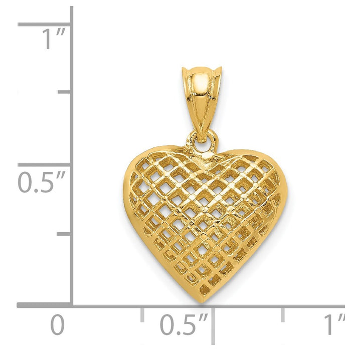 Million Charms 14K Yellow Gold Themed Polished 3-D Woven Heart Pendant