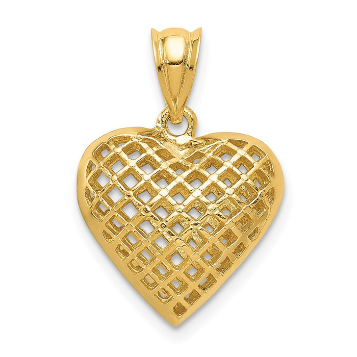 Million Charms 14K Yellow Gold Themed Polished 3-D Woven Heart Pendant