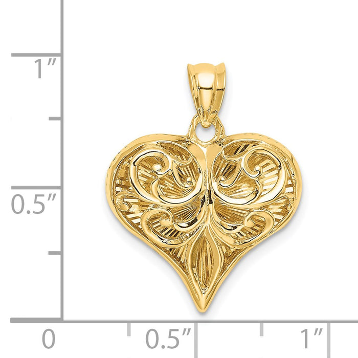 Million Charms 14K Yellow Gold Themed Polished Patterned Heart Pendant