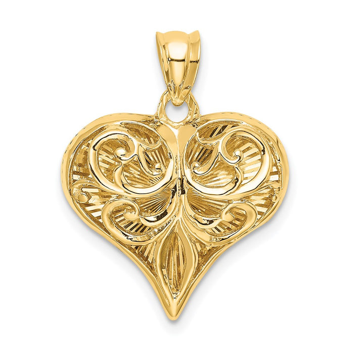 Million Charms 14K Yellow Gold Themed Polished Patterned Heart Pendant