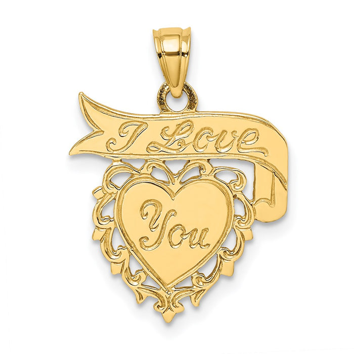 Million Charms 14K Yellow Gold Themed Polished I Love You Heart With Banner Charm