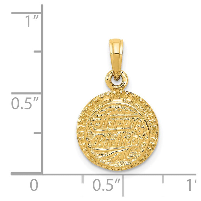 Million Charms 14K Yellow Gold Themed With Enamel Birthday Cake With Candle Inside Pendant