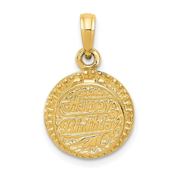 Million Charms 14K Yellow Gold Themed With Enamel Birthday Cake With Candle Inside Pendant