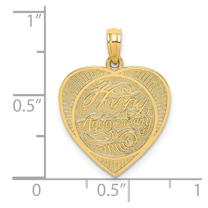 Million Charms 14K Yellow Gold Themed Textured Back Happy Anniversary Milestone In Heart Charm