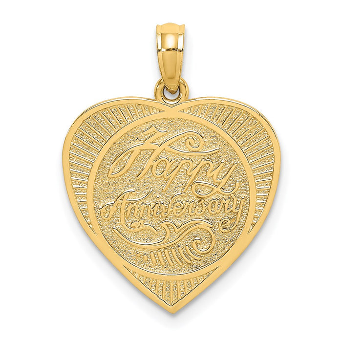 Million Charms 14K Yellow Gold Themed Textured Back Happy Anniversary Milestone In Heart Charm