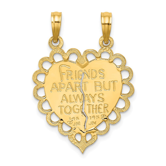 Million Charms 14K Yellow Gold Themed Polished Best Friend 2 Piece Break-Apart Heart Charm