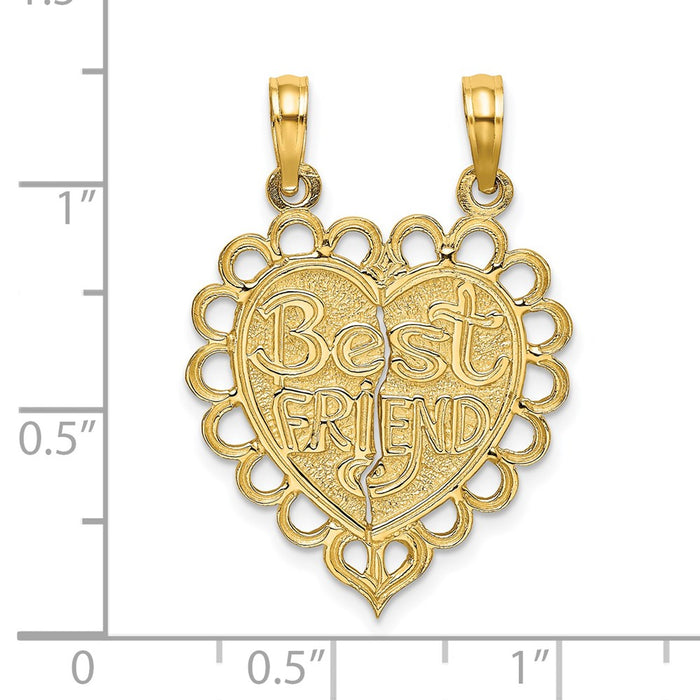 Million Charms 14K Yellow Gold Themed Polished Best Friend 2 Piece Break-Apart Heart Charm