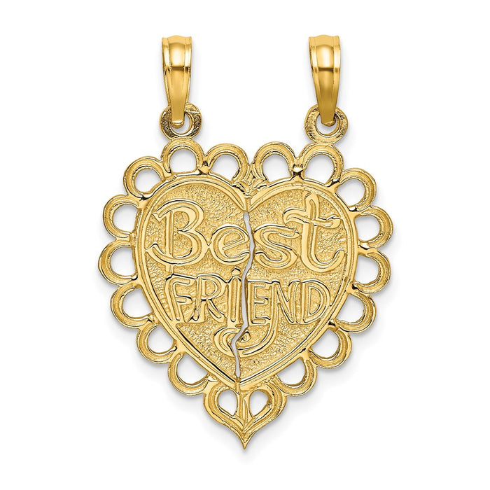 Million Charms 14K Yellow Gold Themed Polished Best Friend 2 Piece Break-Apart Heart Charm