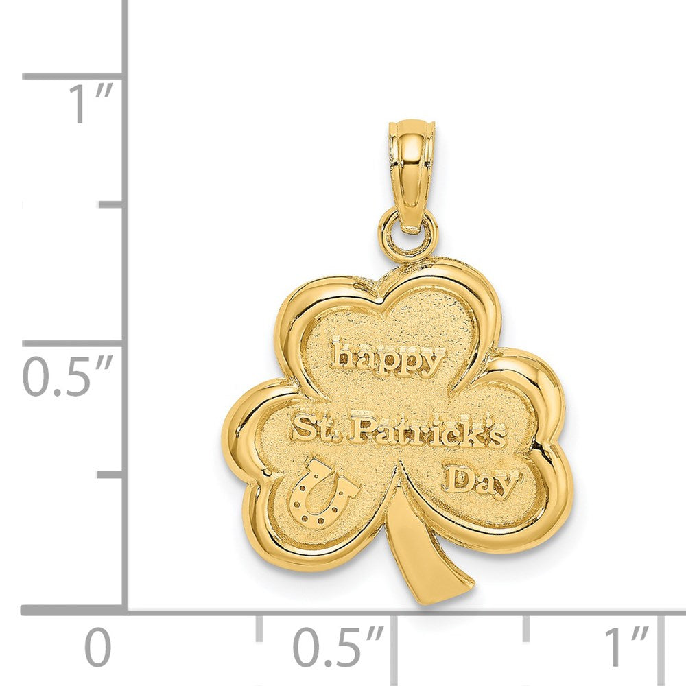 Million Charms 14K Yellow Gold Themed Polished Solid Satin Flat-Backed Happy Religious Saint Pattys Day Lucky Clover  Charm