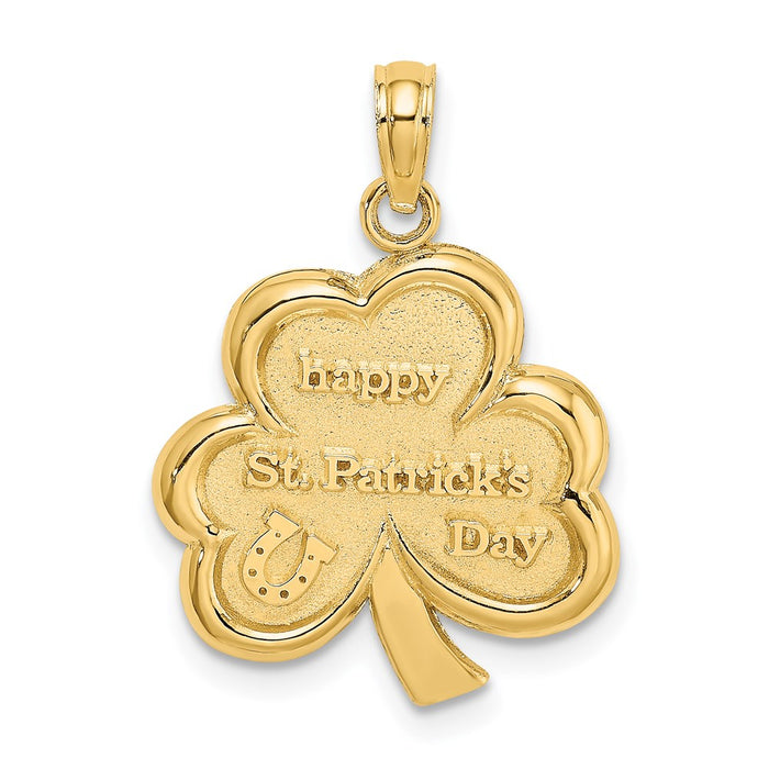 Million Charms 14K Yellow Gold Themed Polished Solid Satin Flat-Backed Happy Religious Saint Pattys Day Lucky Clover  Charm