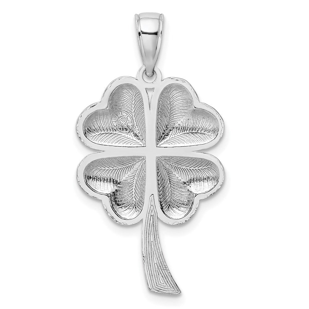 Million Charms 14K White Gold Themed Polished 4-Leaf Lucky Clover  Charm