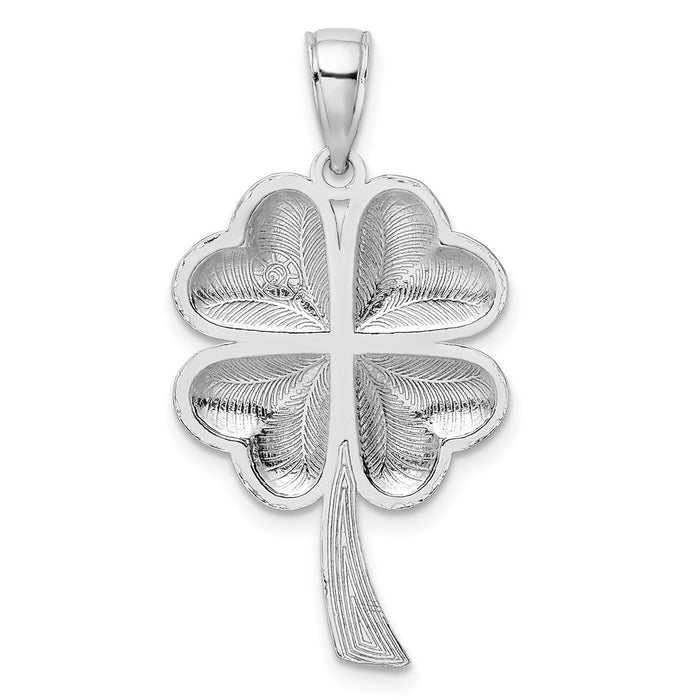 Million Charms 14K White Gold Themed Polished 4-Leaf Lucky Clover  Charm