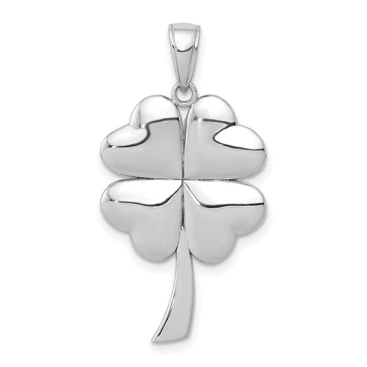 Million Charms 14K White Gold Themed Polished 4-Leaf Lucky Clover  Charm
