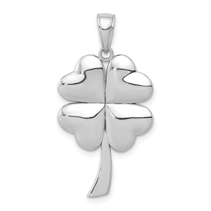 Million Charms 14K White Gold Themed Polished 4-Leaf Lucky Clover  Charm